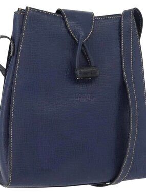 LOEWE Shoulder Bag Leather Navy Gold Auth ep13402